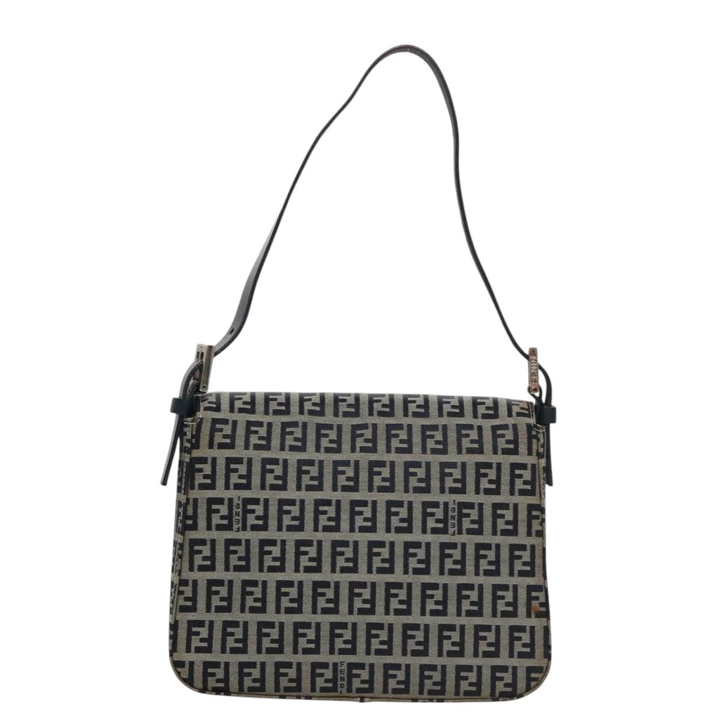 FENDI Zucchino Canvas Mamma Baguette Shoulder Bag Navy Silver102011