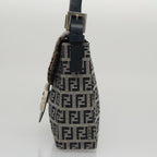 FENDI Zucchino Canvas Mamma Baguette Shoulder Bag Navy Silver102011