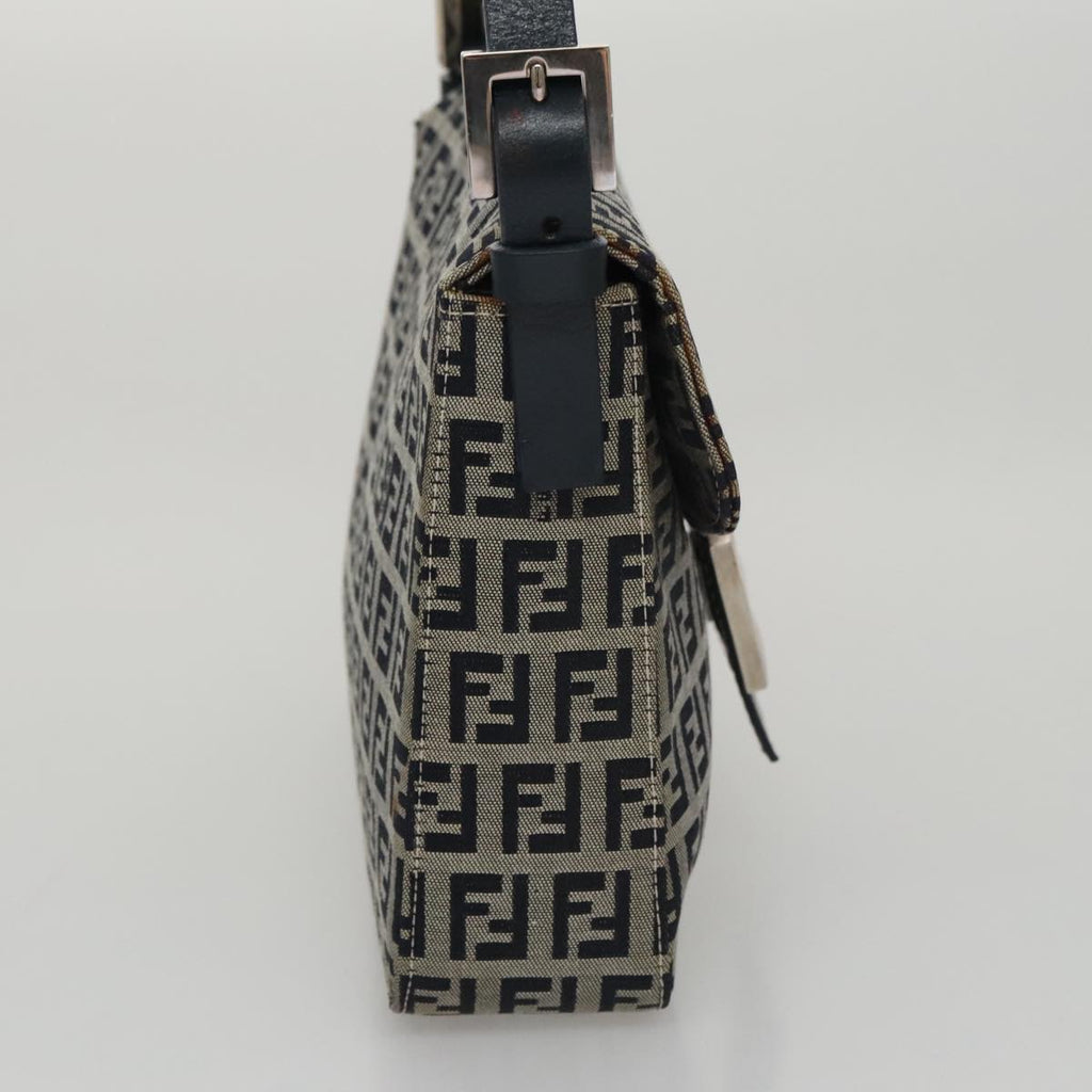 FENDI Zucchino Canvas Mamma Baguette Shoulder Bag Navy Silver102011