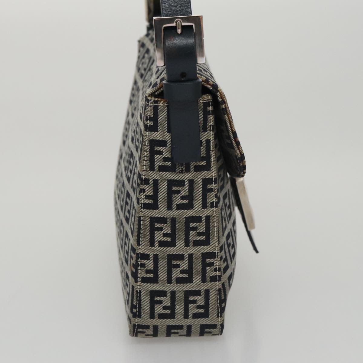 FENDI Zucchino Canvas Mamma Baguette Shoulder Bag Navy Silver102011