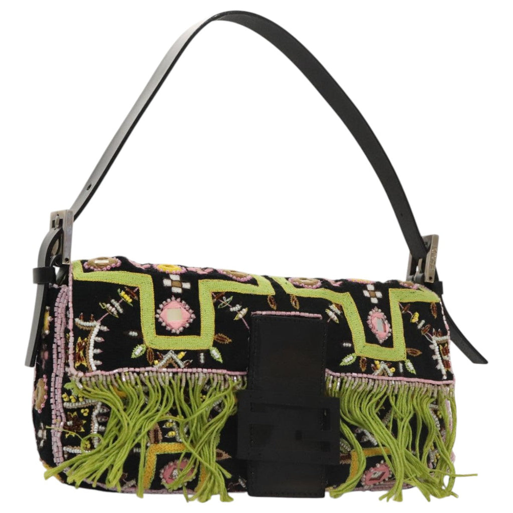 FENDI Mamma Baguette Shoulder Bag Canvas Black102031A