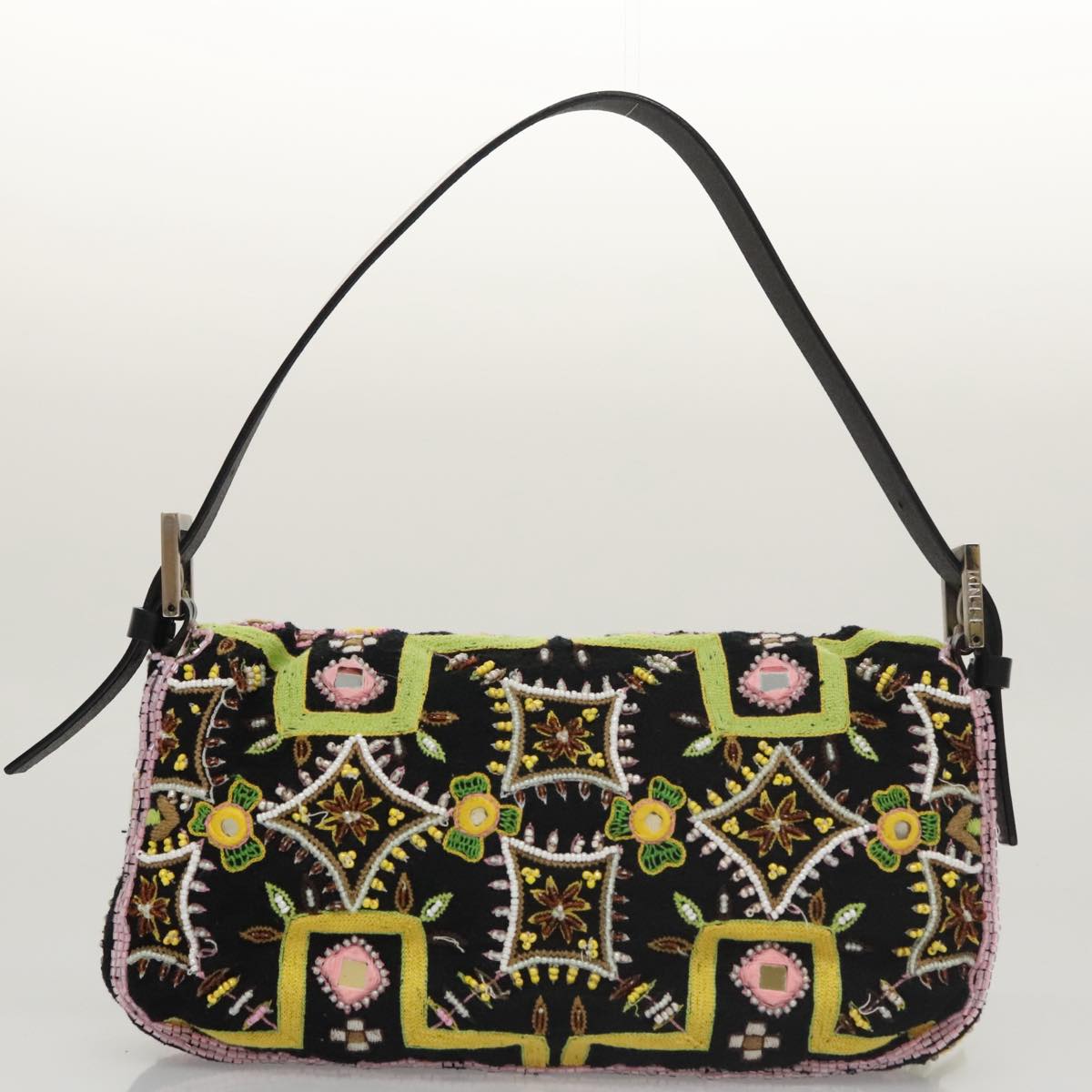 FENDI Mamma Baguette Shoulder Bag Canvas Black102031A