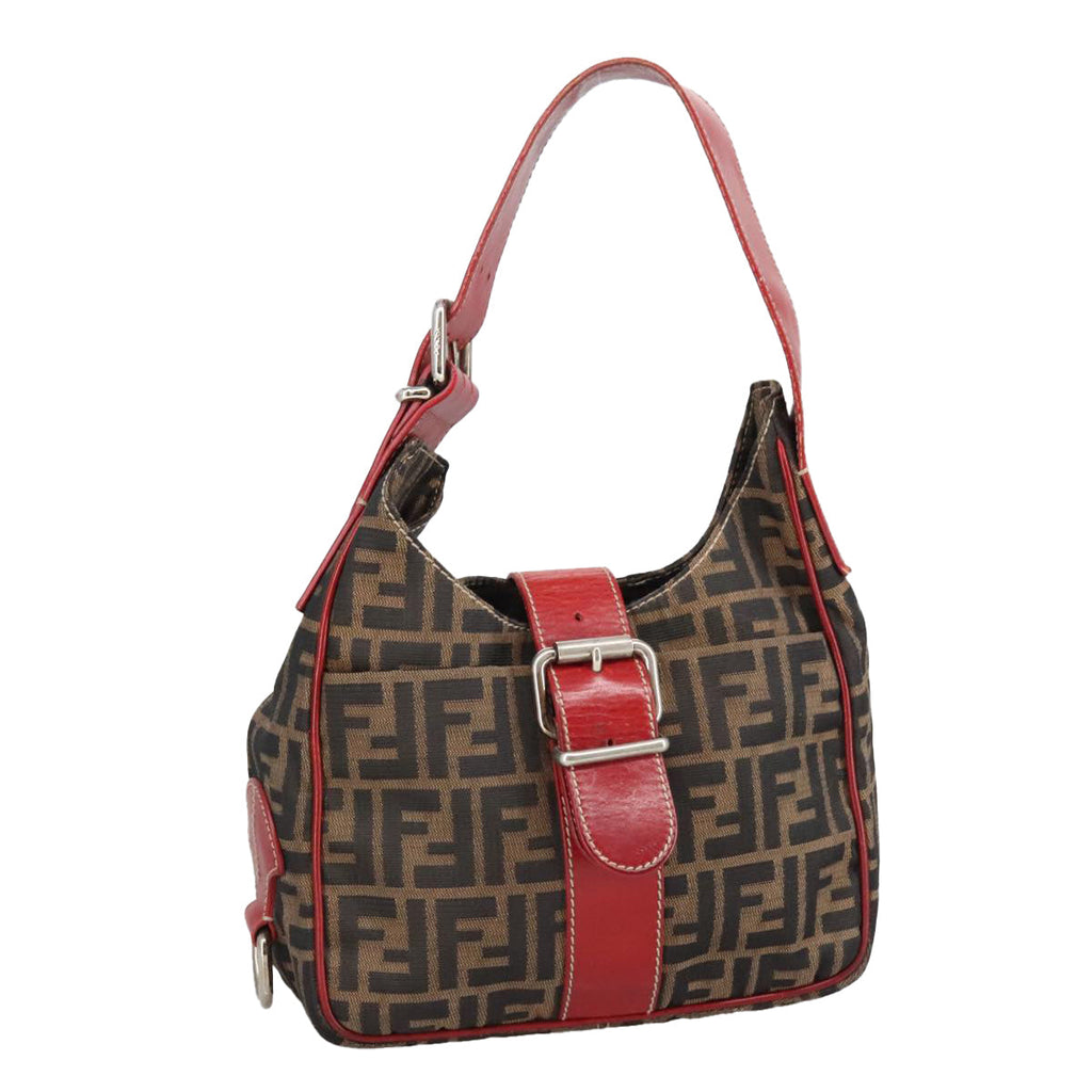 FENDI Zucca Canvas Shoulder Bag Brown Black 8BR148102056