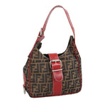 FENDI Zucca Canvas Shoulder Bag Brown Black 8BR148102056