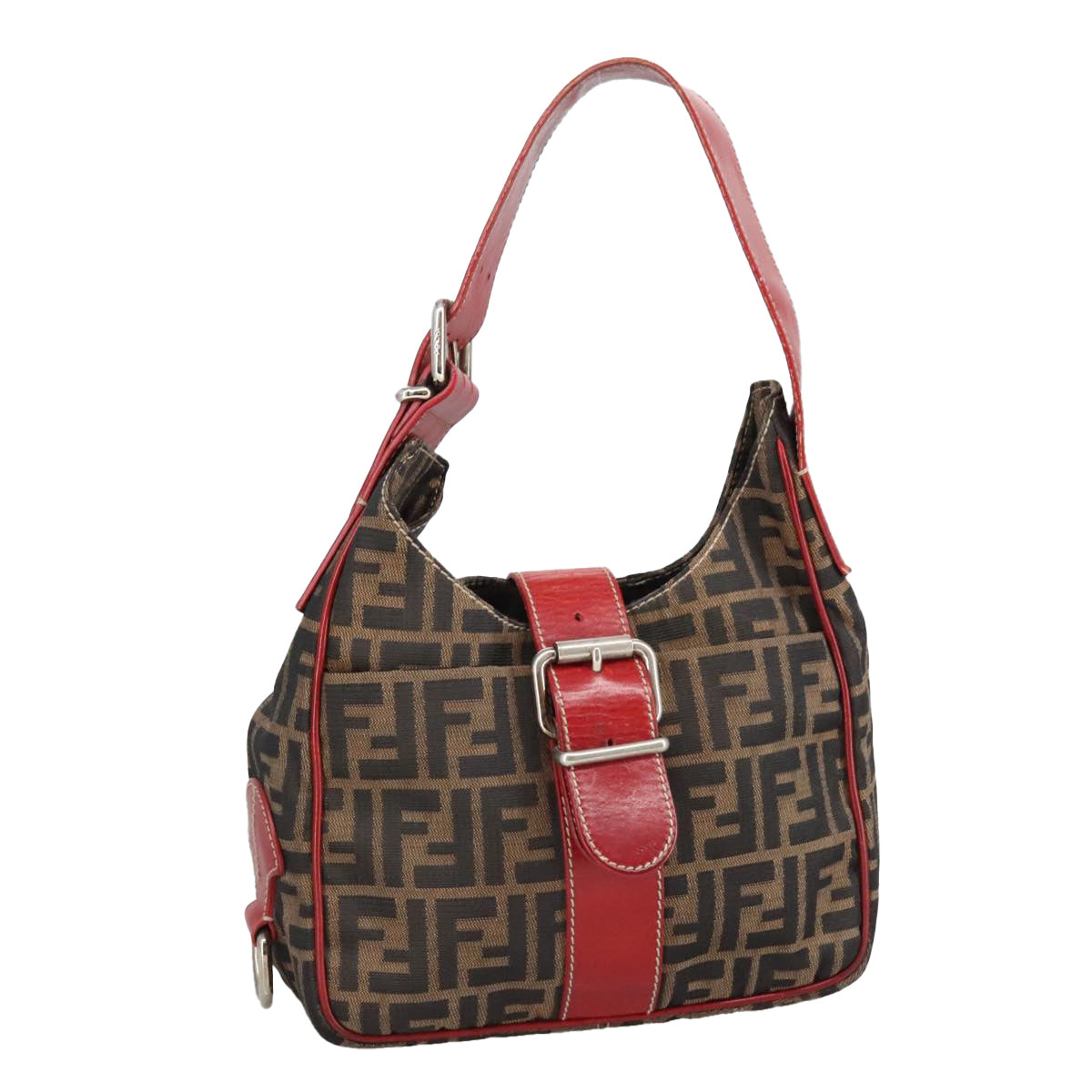 FENDI Zucca Canvas Shoulder Bag Brown Black 8BR148102056