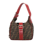 FENDI Zucca Canvas Shoulder Bag Brown Black 8BR148102056