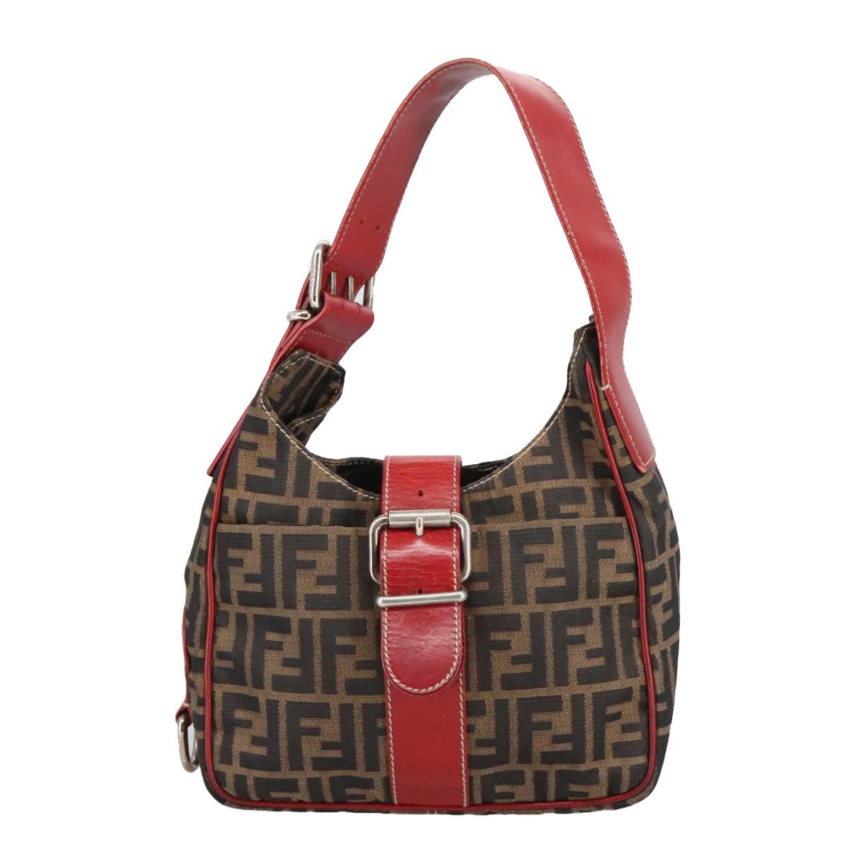 FENDI Zucca Canvas Shoulder Bag Brown Black 8BR148102056