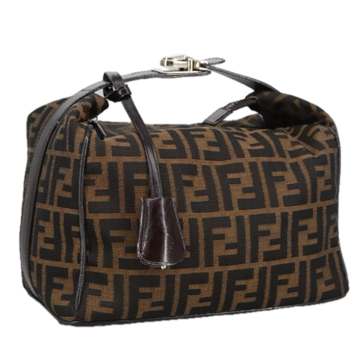 FENDI Zucca Canvas Vanity Hand Bag Brown Black102121