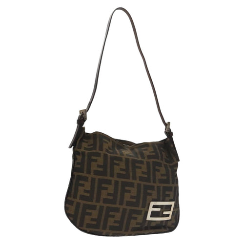 FENDI Zucca Canvas Shoulder Pouch Brown Black Silver102163