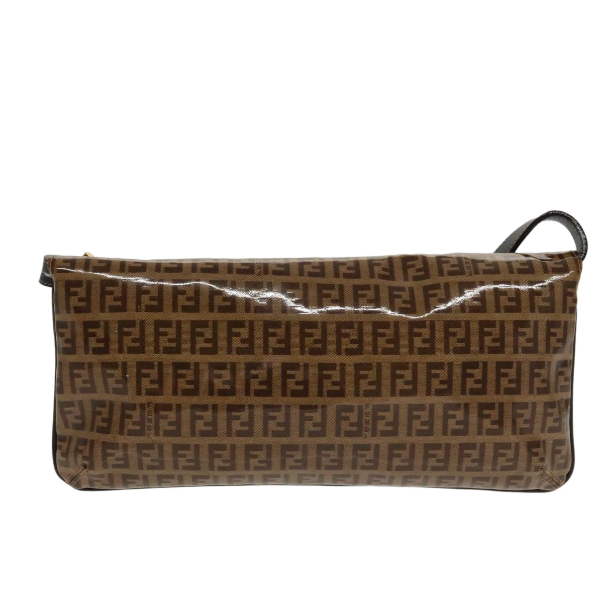 FENDI Zucchino Canvas Shoulder Bag Enamel Brown Gold102279