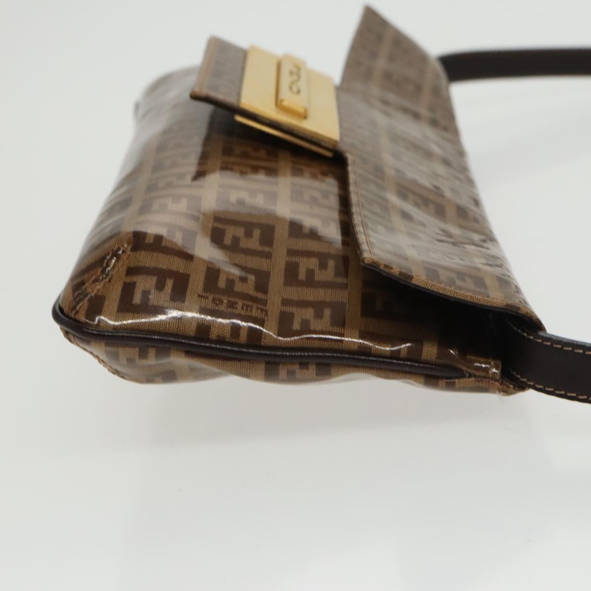 FENDI Zucchino Canvas Shoulder Bag Enamel Brown Gold102279