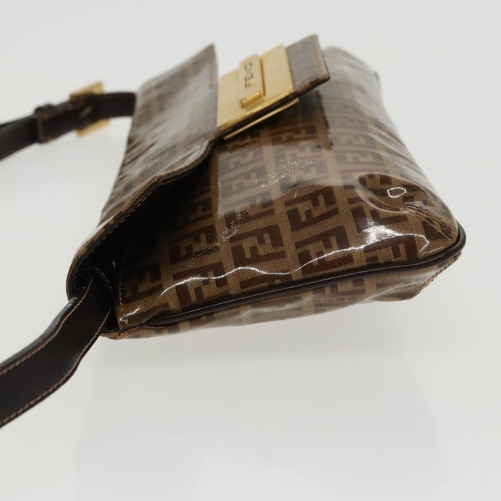 FENDI Zucchino Canvas Shoulder Bag Enamel Brown Gold102279