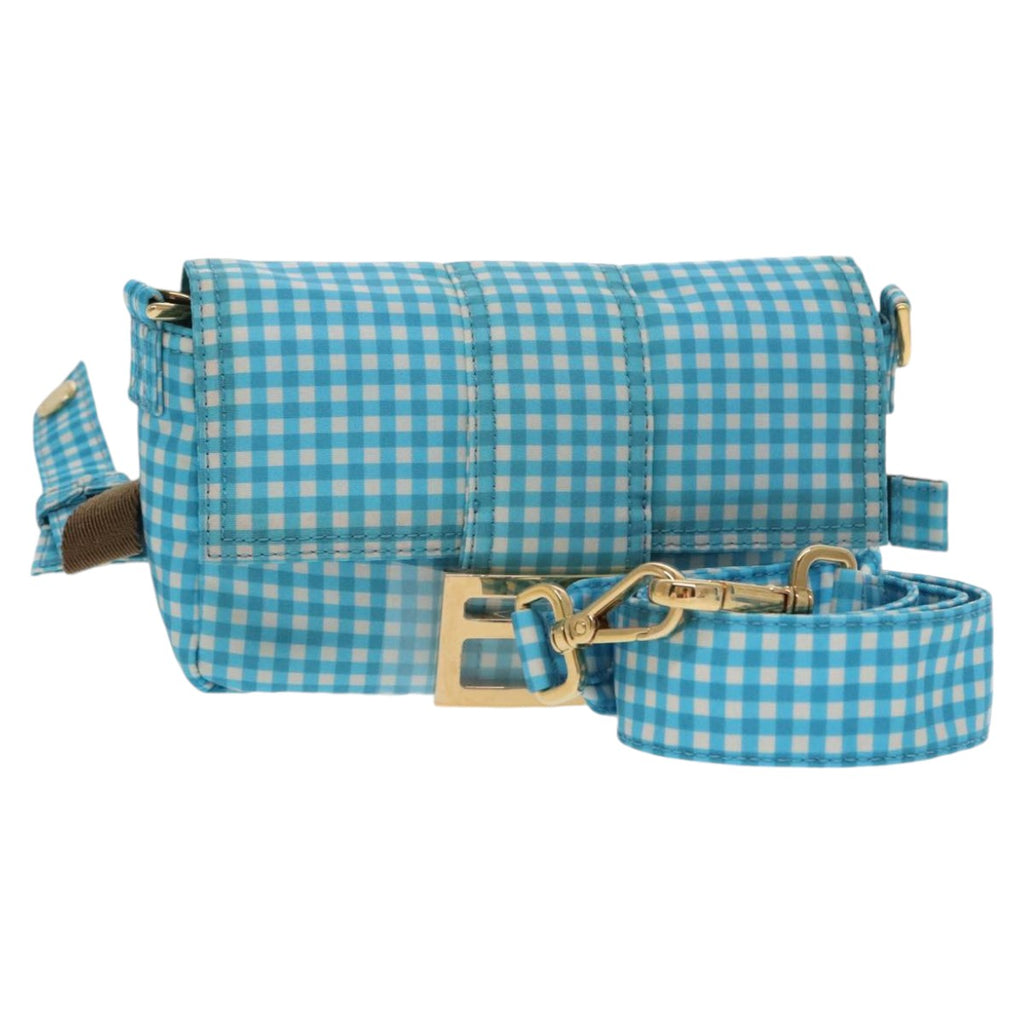 FENDI Mamma Baguette Shoulder Bag Nylon 2way Blue Gold102291