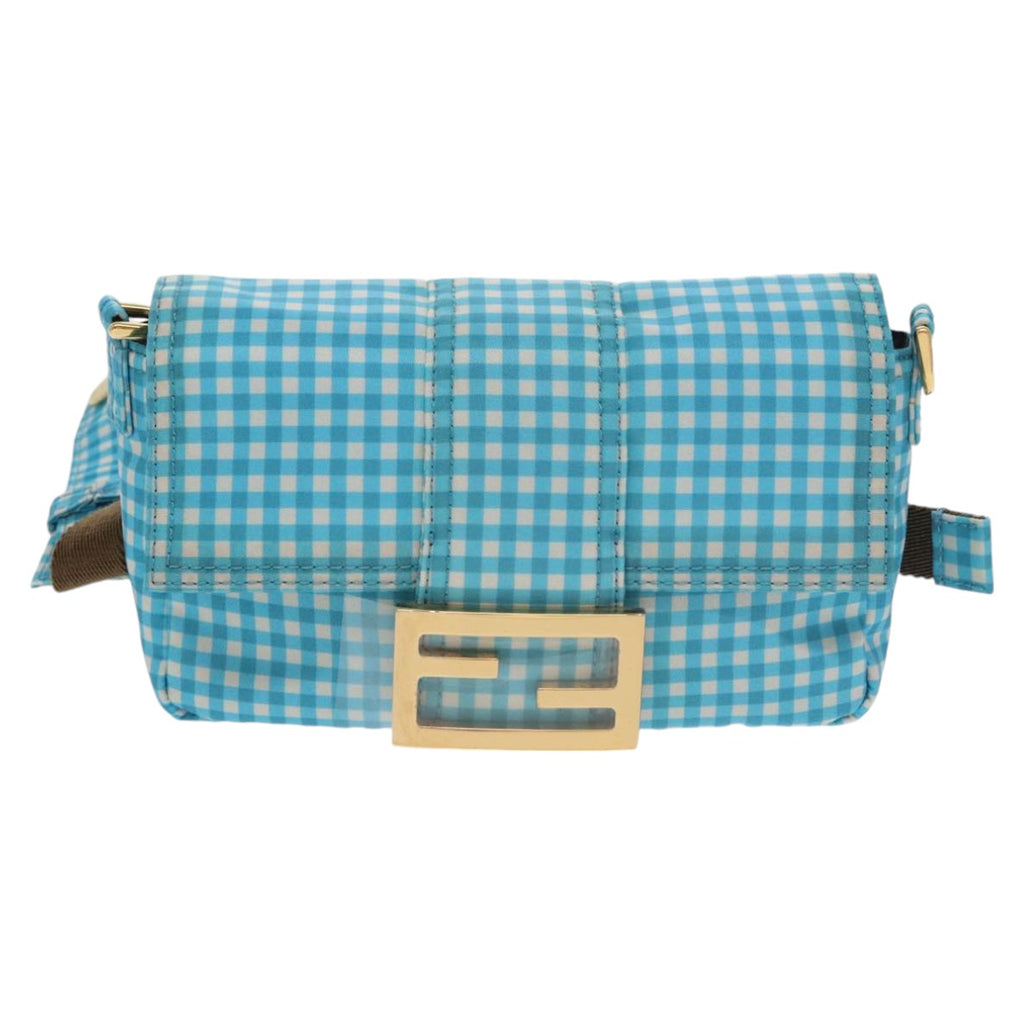 FENDI Mamma Baguette Shoulder Bag Nylon 2way Blue Gold102291