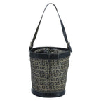 FENDI Zucchino Canvas Shoulder Bag Navy Silver102520