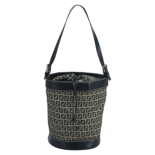 FENDI Zucchino Canvas Shoulder Bag Navy Silver102520