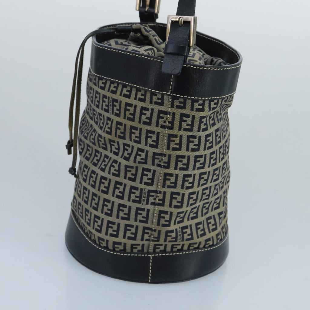 FENDI Zucchino Canvas Shoulder Bag Navy Silver102520