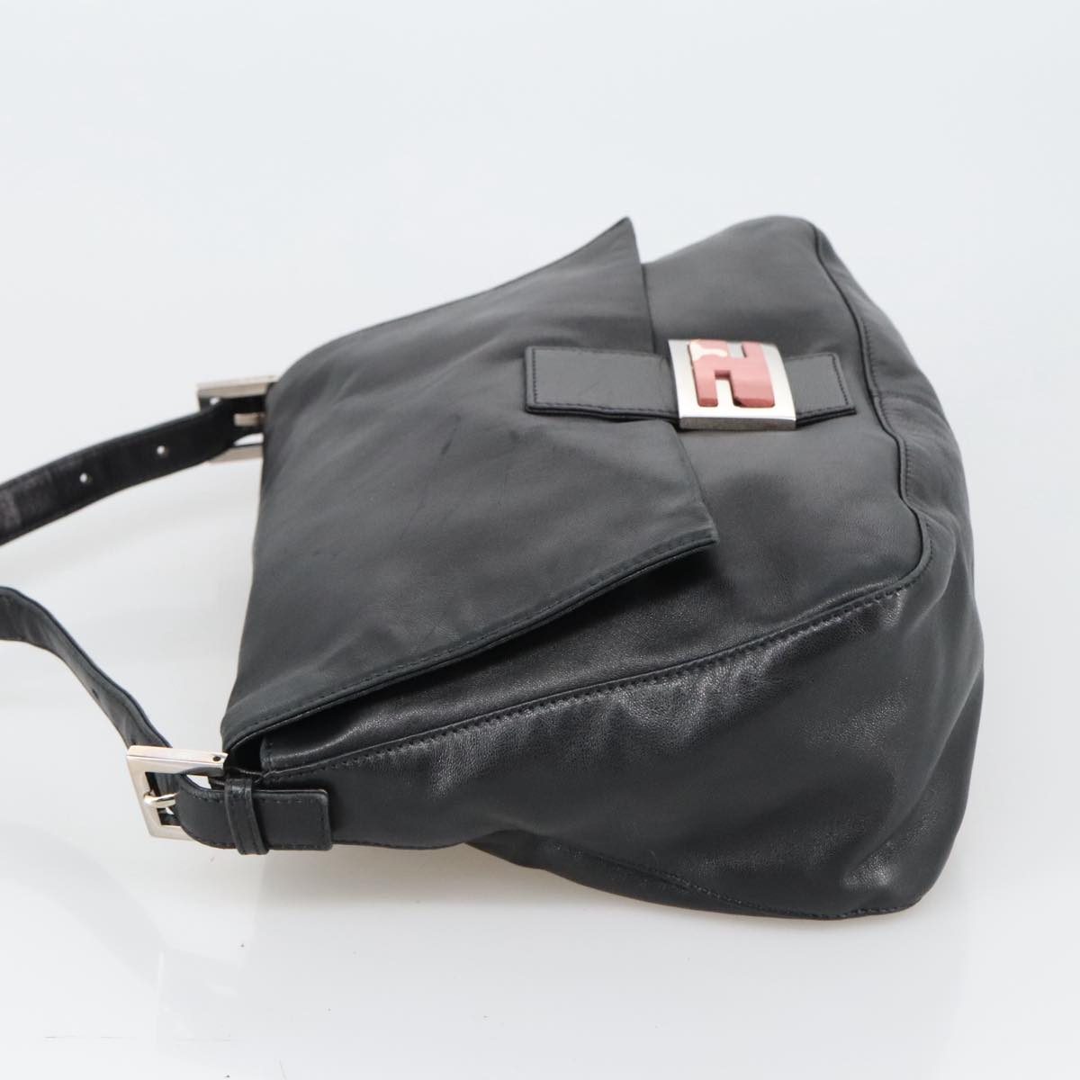 FENDI Mamma Baguette Shoulder Bag Leather Black Silver102636