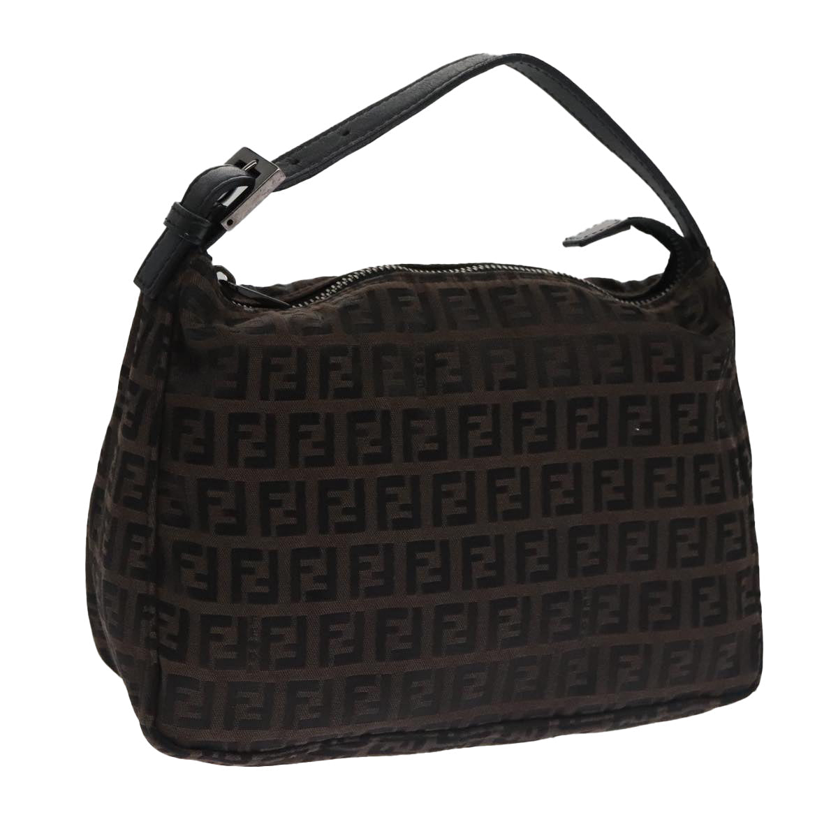 FENDI Zucchino Canvas Hand Bag Black Brown102663