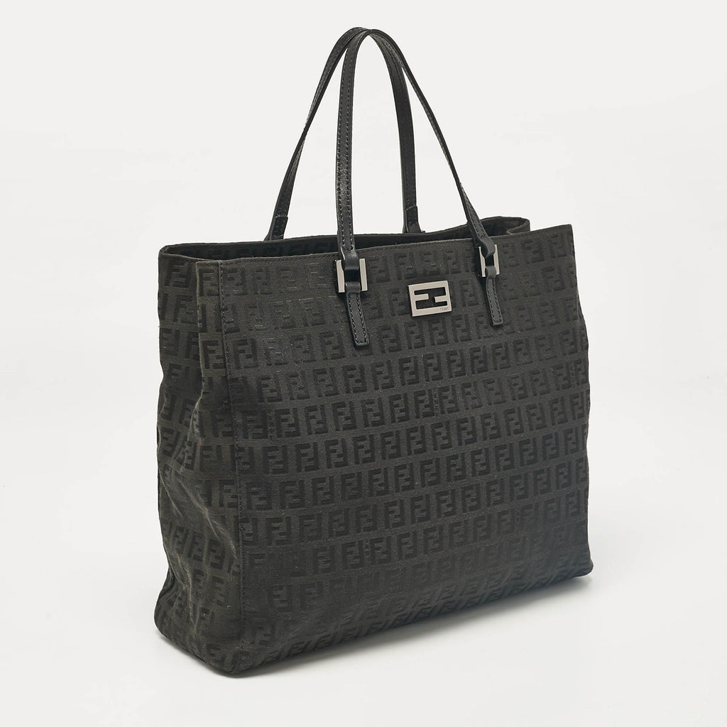 Fendi Black Zucchino Fabric And Leather Tote