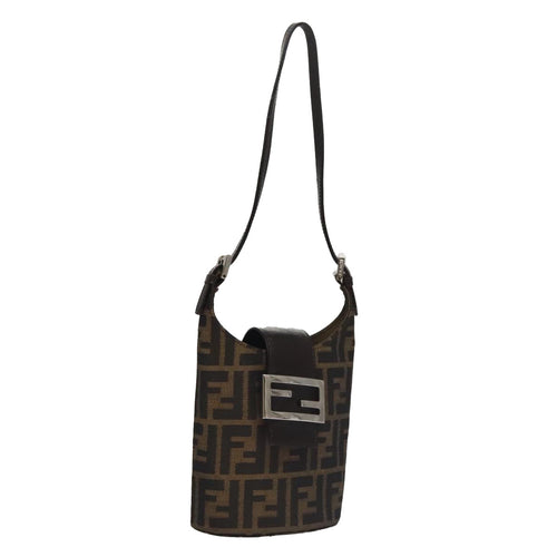 FENDI Zucca Canvas Shoulder Bag Brown Black Silver102811