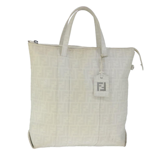 FENDI Zucca Canvas Tote Bag PVC White Silver102974