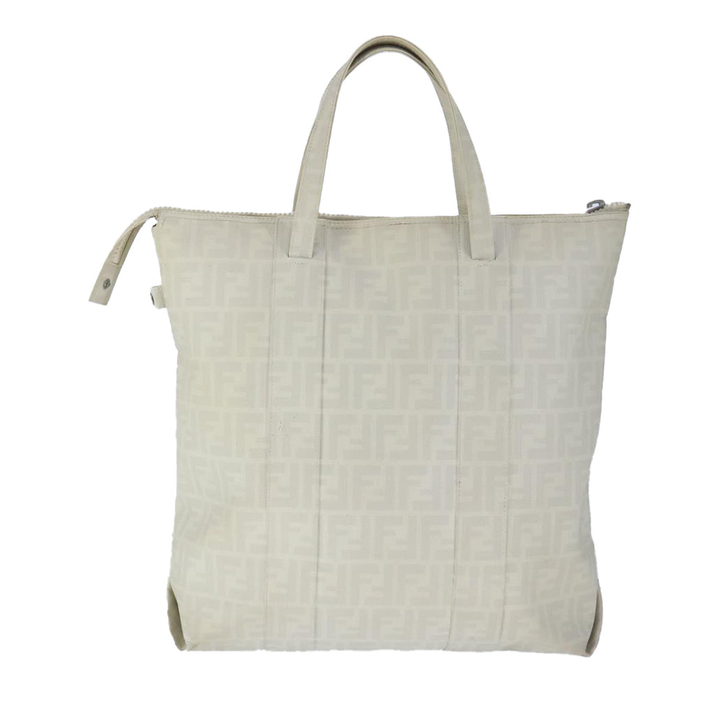 FENDI Zucca Canvas Tote Bag PVC White Silver102974
