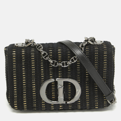 Dior Black/Gold Embroidered Fabric Small Caro Shoulder Bag