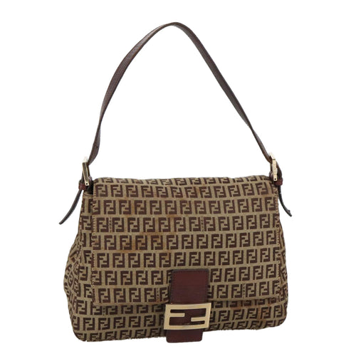 FENDI Zucchino Canvas Mamma Baguette Shoulder Bag Beige103058