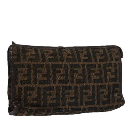 FENDI Zucca Canvas Clutch Bag Brown Black103381