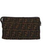 FENDI Zucca Canvas Clutch Bag Brown Black103381