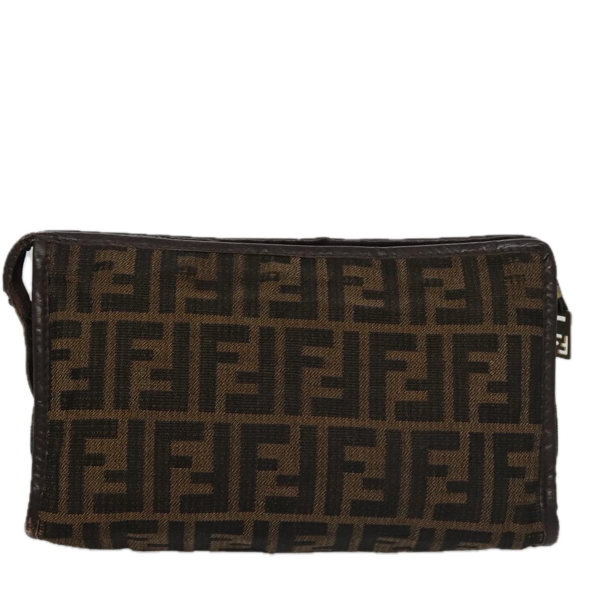 FENDI Zucca Canvas Clutch Bag Brown Black103381