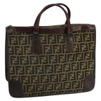 FENDI Zucca Canvas Hand Bag Brown Black gold103452