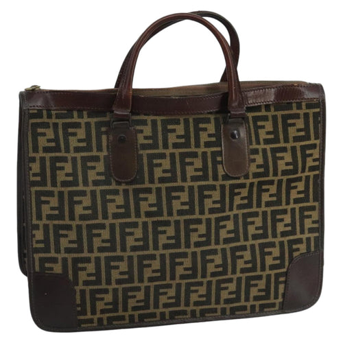 FENDI Zucca Canvas Hand Bag Brown Black gold103452