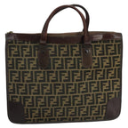 FENDI Zucca Canvas Hand Bag Brown Black gold103452