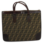 FENDI Zucca Canvas Hand Bag Brown Black gold103452
