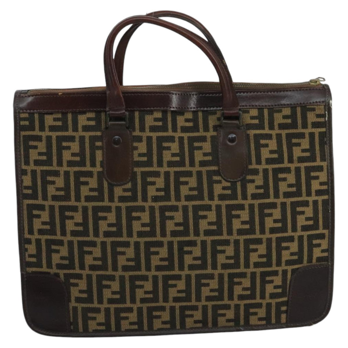 FENDI Zucca Canvas Hand Bag Brown Black gold103452