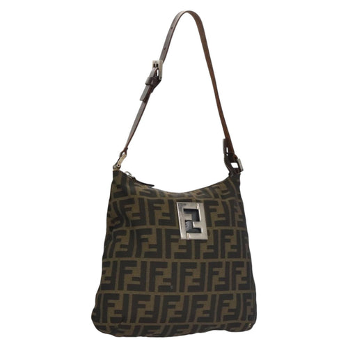 FENDI Zucca Canvas Shoulder Bag Brown Black103542