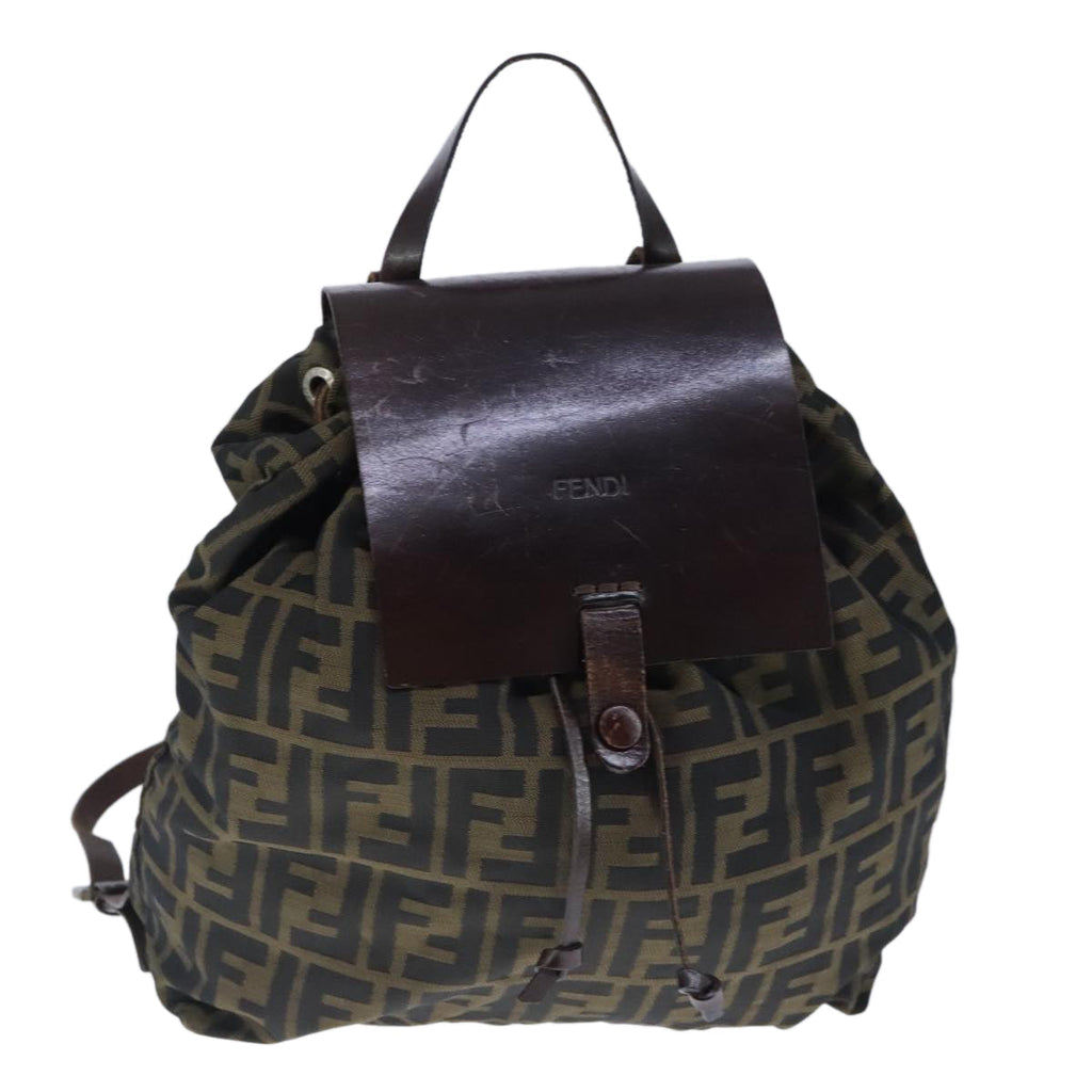FENDI Zucca Canvas Backpack Brown Black Silver103545