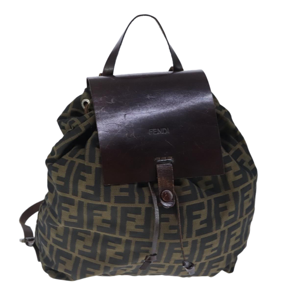FENDI Zucca Canvas Backpack Brown Black Silver103545