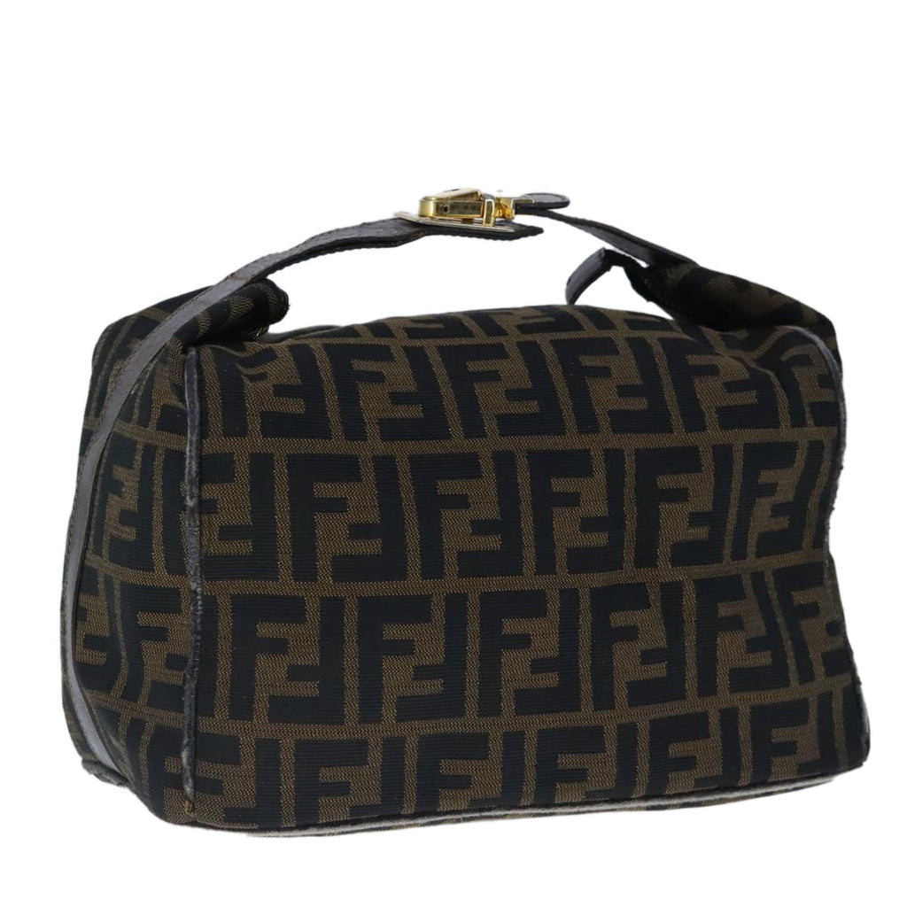 FENDI Zucca Canvas Vanity Hand Bag Brown Black Gold103857