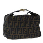 FENDI Zucca Canvas Vanity Hand Bag Brown Black Gold103857