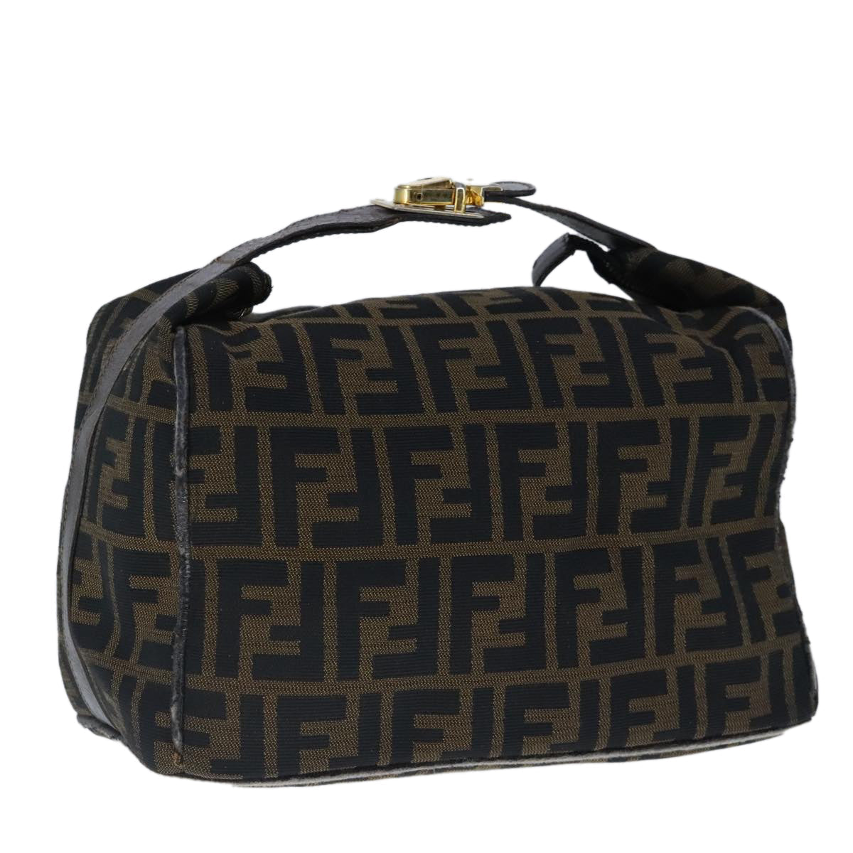 FENDI Zucca Canvas Vanity Hand Bag Brown Black Gold103857