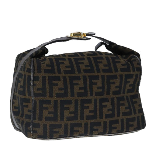 FENDI Zucca Canvas Vanity Hand Bag Brown Black Gold103857