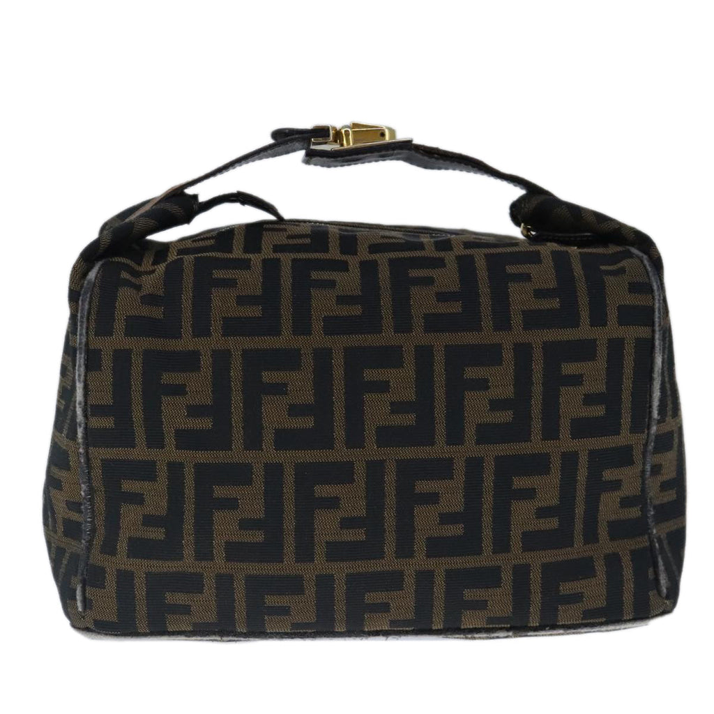 FENDI Zucca Canvas Vanity Hand Bag Brown Black Gold103857