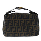 FENDI Zucca Canvas Vanity Hand Bag Brown Black Gold103857