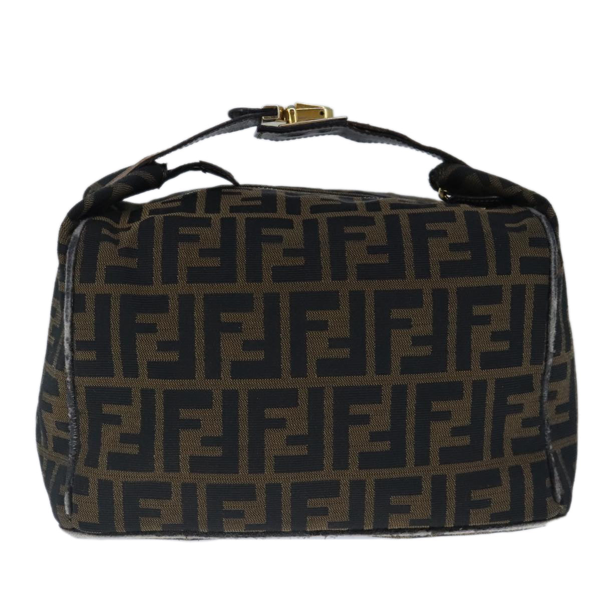 FENDI Zucca Canvas Vanity Hand Bag Brown Black Gold103857