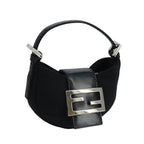 FENDI Mini Croissant Hand Bag Nylon Black Silver103892