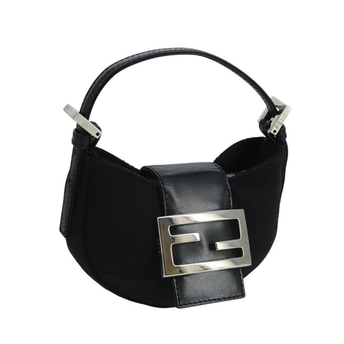 FENDI Mini Croissant Hand Bag Nylon Black Silver103892