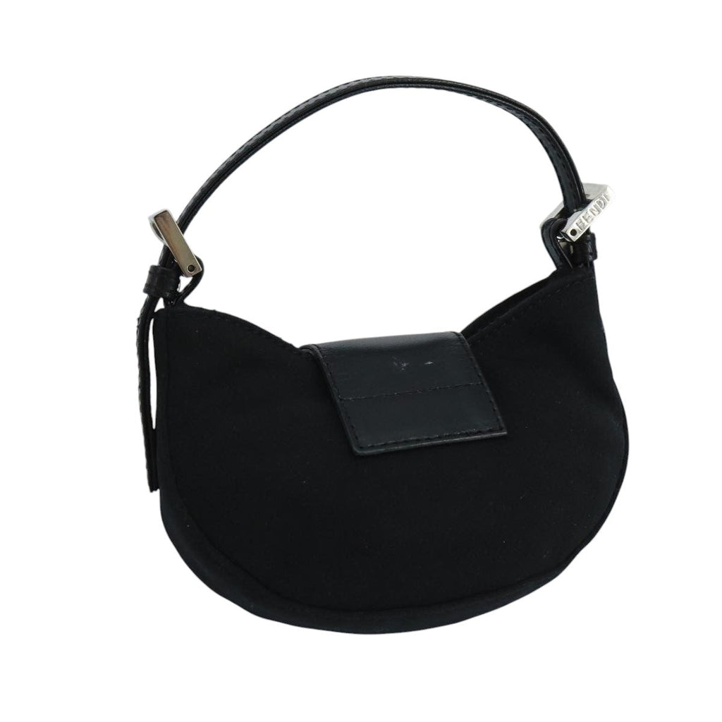 FENDI Mini Croissant Hand Bag Nylon Black Silver103892